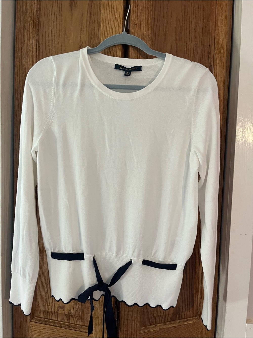 Brooks Brothers Sweater Womens M White Crewneck Bell Sleeve Knit Pullover NWT